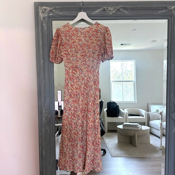 Rails V Neck Puff Sleeve Empire Waist Shelley Midi Dress in Multi Wildflower XS - Picture 10 of 14